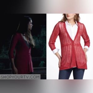 Anthro GUINEVERE Trifecta Cardigan Sweater Red Long Knit ASO The Vampire Diaries